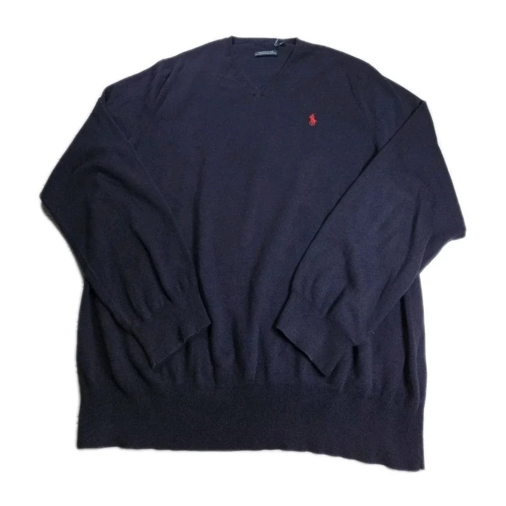 Polo Ralph Lauren Navy Blue Pima Cotton V-Neck Sweater Vest XL‎ Mens Preppy Golf